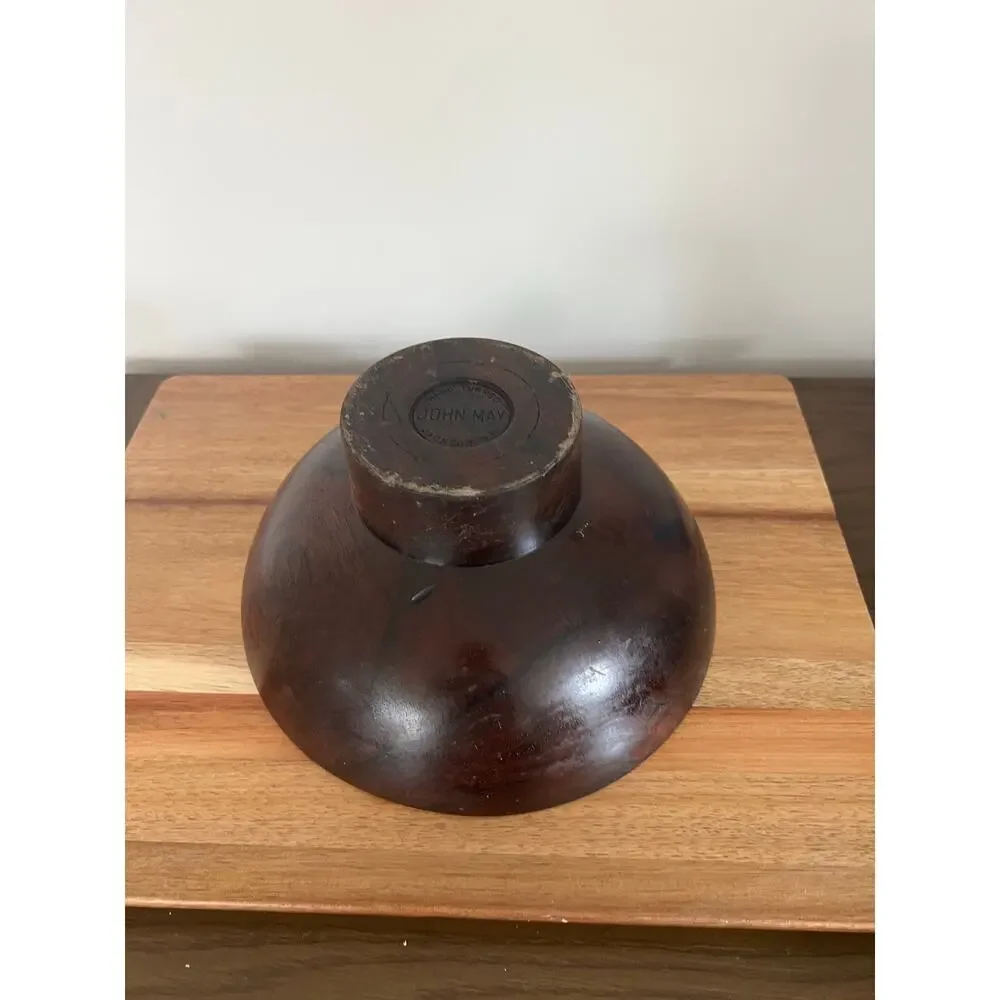 Vintage John May Hand Turned Teak Bowl Signed Jackson NH JL
